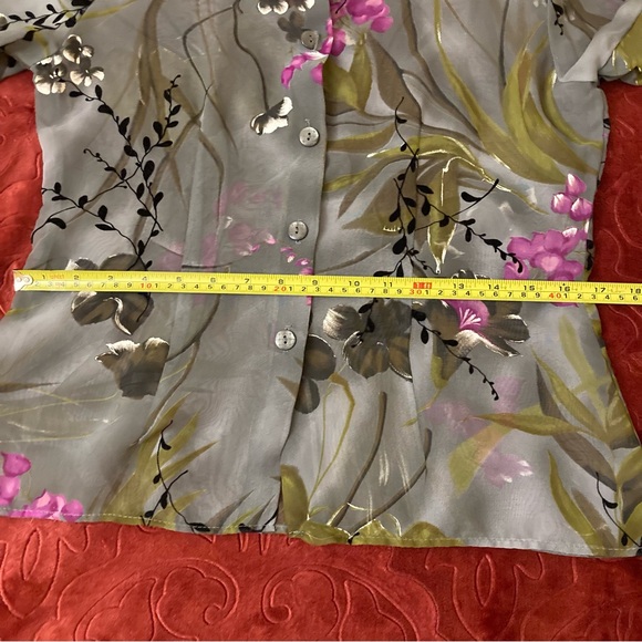 Vtg Gantos Sheer Gray Floral Velvet Burnout Blouse Fairycore Whimsy Y2K Sz S/M - Picture 7 of 9